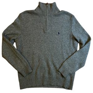 Polo Ralph Lauren Sweater Mens Medium Gray Quarter Zip Pullover 100% Lambs Wool
